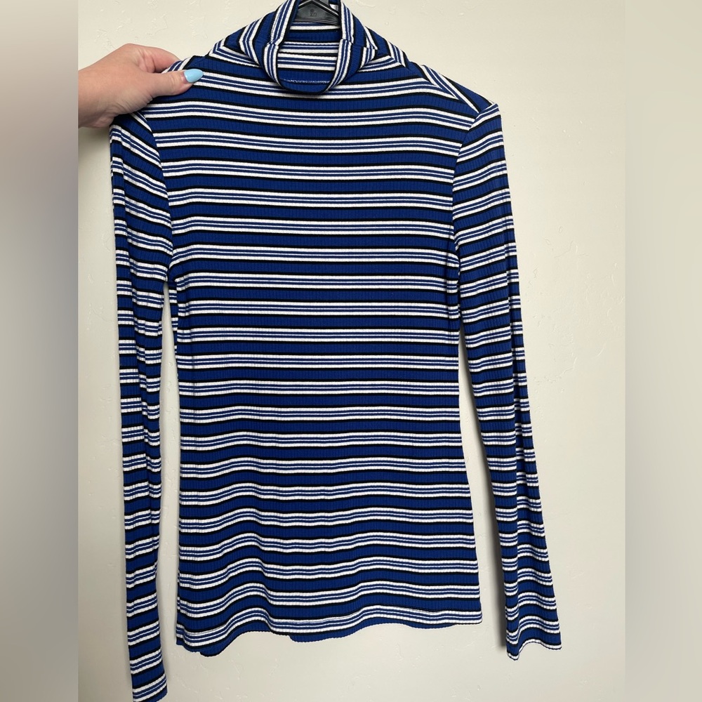 Blue Stripe Turtleneck Top